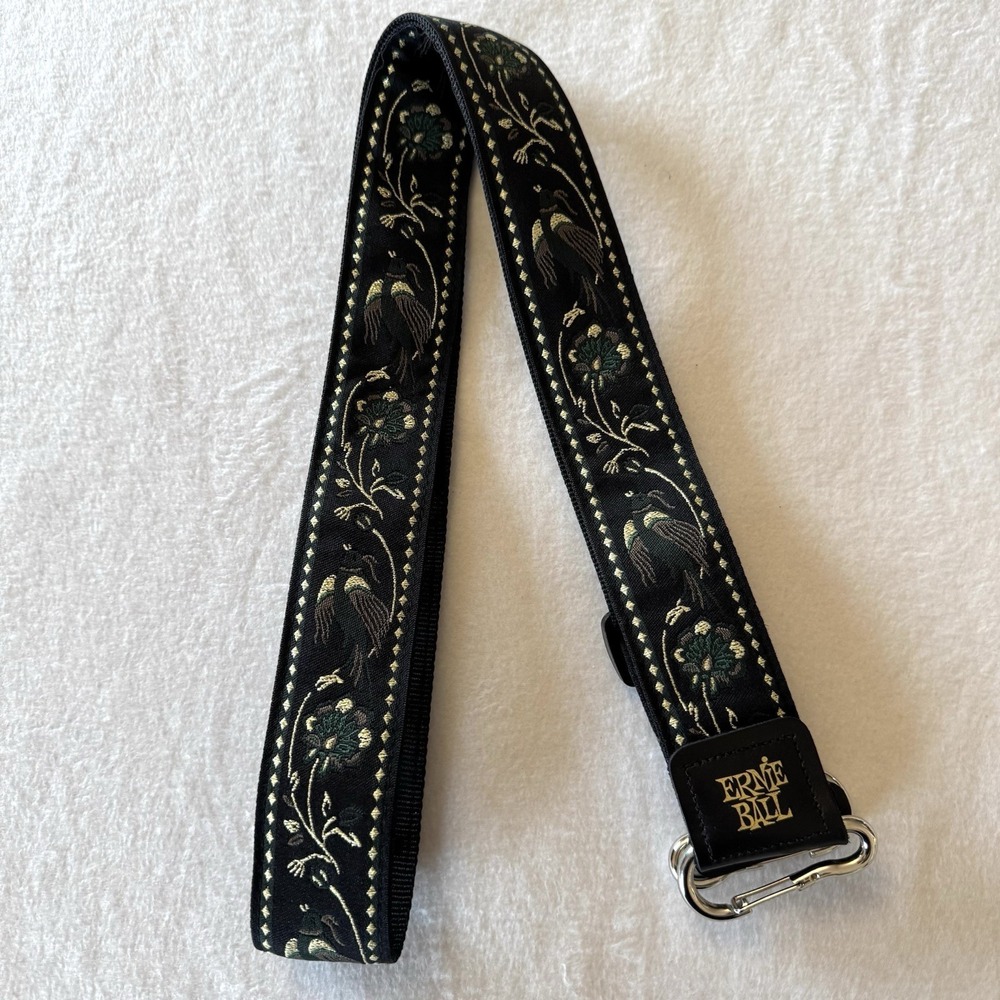 Ernie Ball Green Black Pleasant Pheasant Jacquard Adjustable Guitar Strap Bird